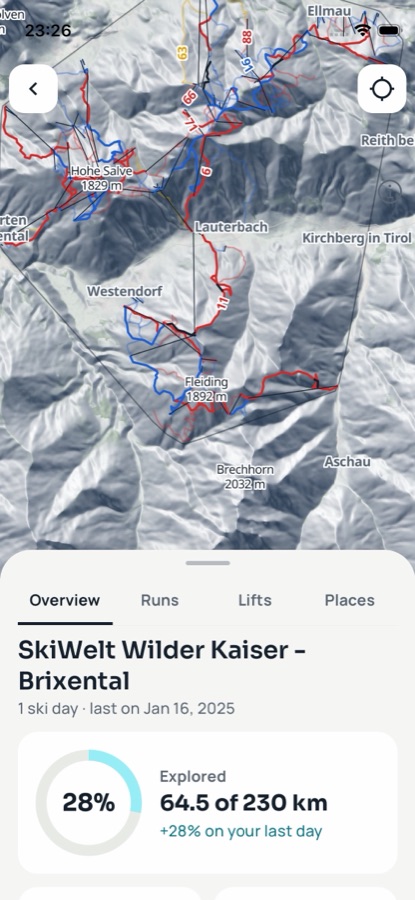 SkiTrace: a ski resort map with the runs you have ridden.
